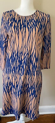 Amelia Dress Women Large Orange Blue  Round Neck 3/4 Sleeve