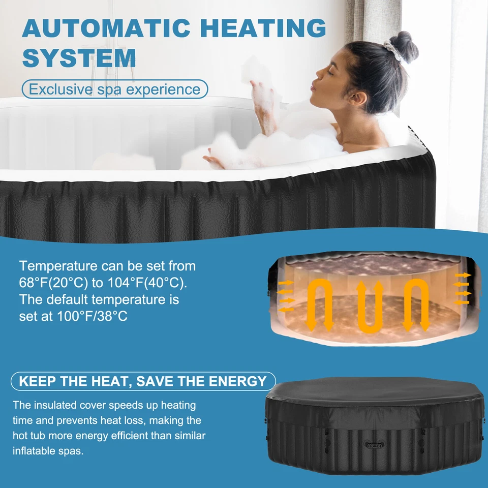 Bañera de hidromasaje inflable spa Docred para 6 personas 75"x75"x25" con chorro de burbujas 130 para patio Foto 4 de 4