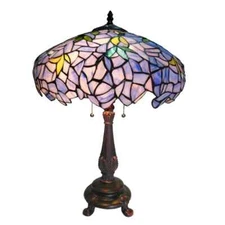 Stained Glass Table Desk Lamp Tiffany Style with Wisteria Design 16" Shade