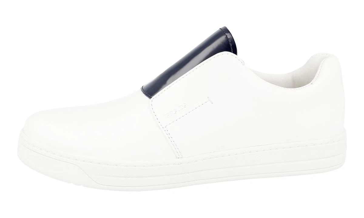 PRADA Leder Downtown Slip-on Sneaker - 3S6047 - Weiss Navy - NEU - 37,5