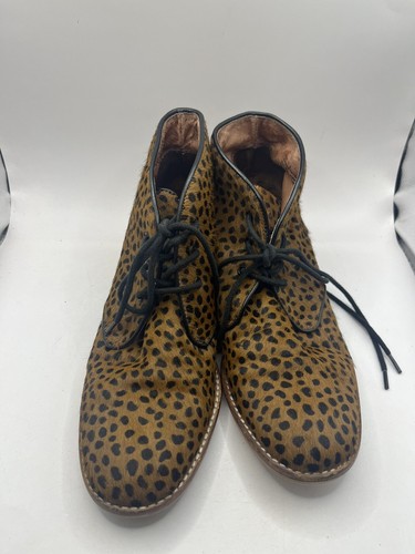 Women’s Matiko Leopard Pony Hair Leather Wedge Ankle Bootie Lace Up Size 7.5