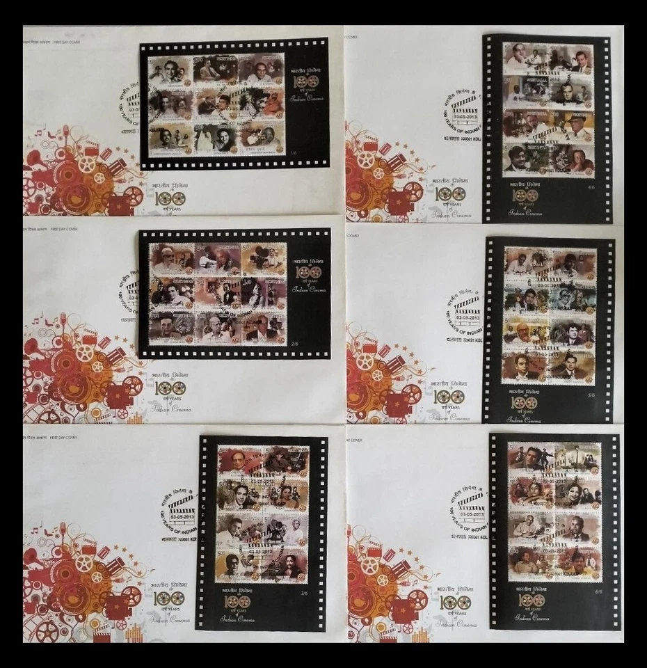 115. INDIA 2013 SET/6 STAMP MINIATURE SHEETS INDIAN CINEMA FDC + BROCHURE - Image 4 of 4