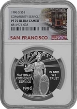 1996-S COMMUNITY SERVICE Silver Dollar NGC PF70💥FLAWLESS QUALITY💥