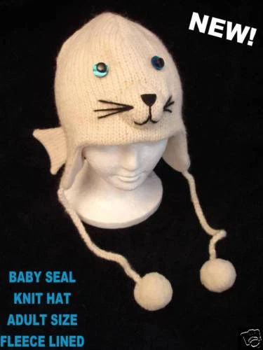 ADULT BABY SEAL HAT sea lion KNIT animal costume beanie snow white flipper toque