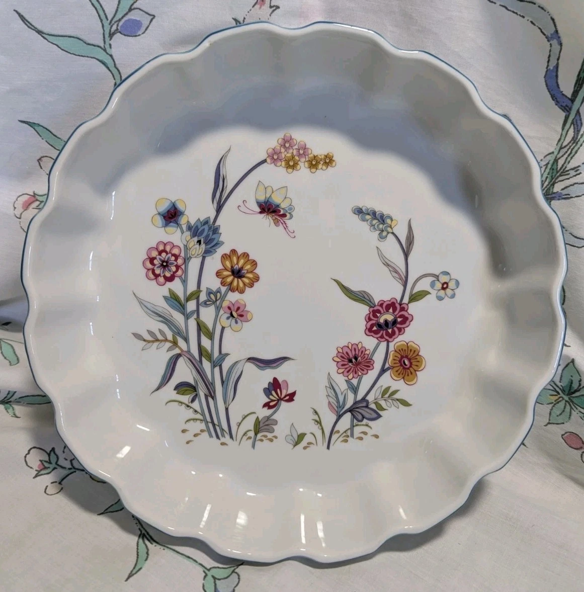 VTG Jardin By Andrea By Sadek Flower/Butterfly Fluted Tart Baking Dish 9" Japan