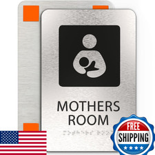 ADASigns Mothers Room Sign   6" x 9" Durable Brushed Aluminum with Braille  Str