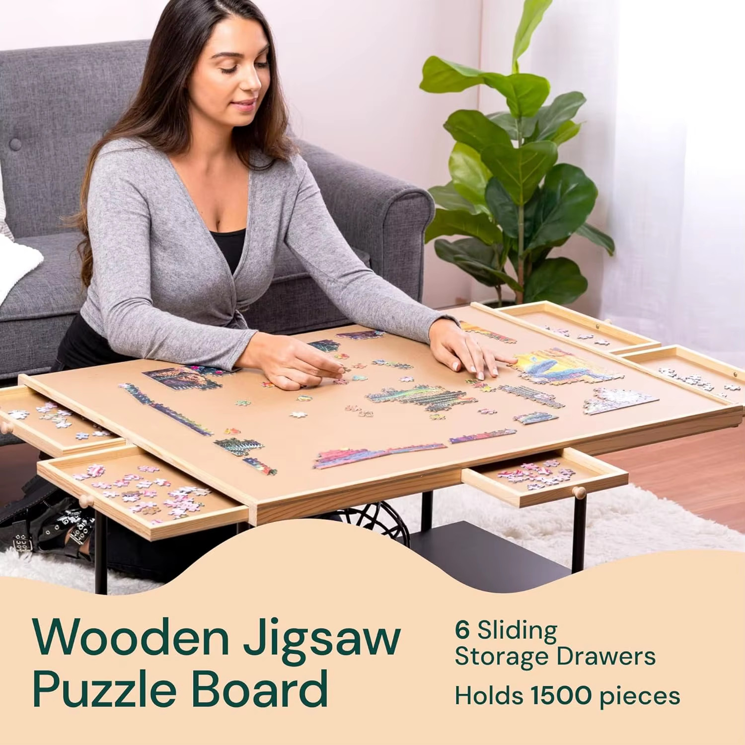 Portable Puzzle Solving Station Board Game with Drawers and Cover 1500 Piece Jig