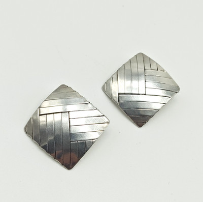 Gabriel Ofiesh Sterling Silver 925 Woven Design Earrings 14K Gold Posts