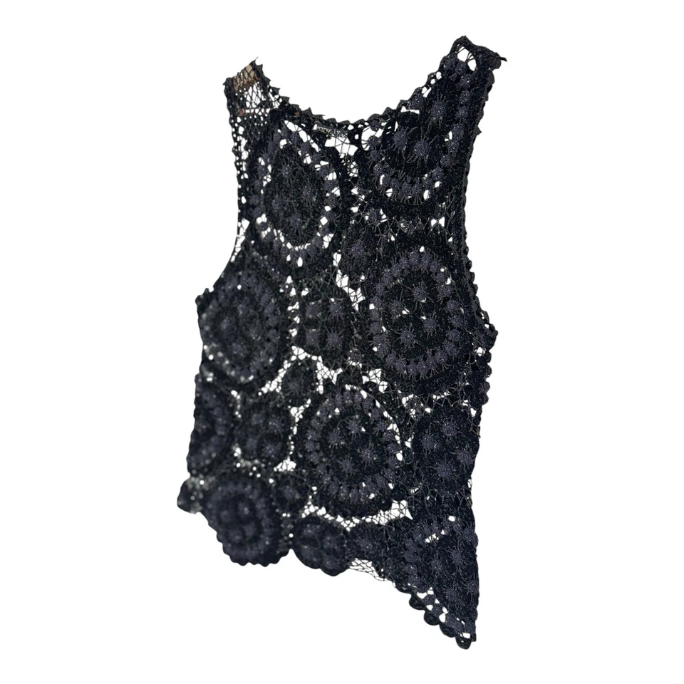 Top de Colección Kay Unger Para Mujer Crochet Superpuesto XL Negro Malla Bruja Capricho Glamour Foto 3 de 4