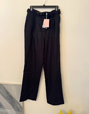 Zimmermann Women’s Black Linen Pants w Belted Buckle Accent