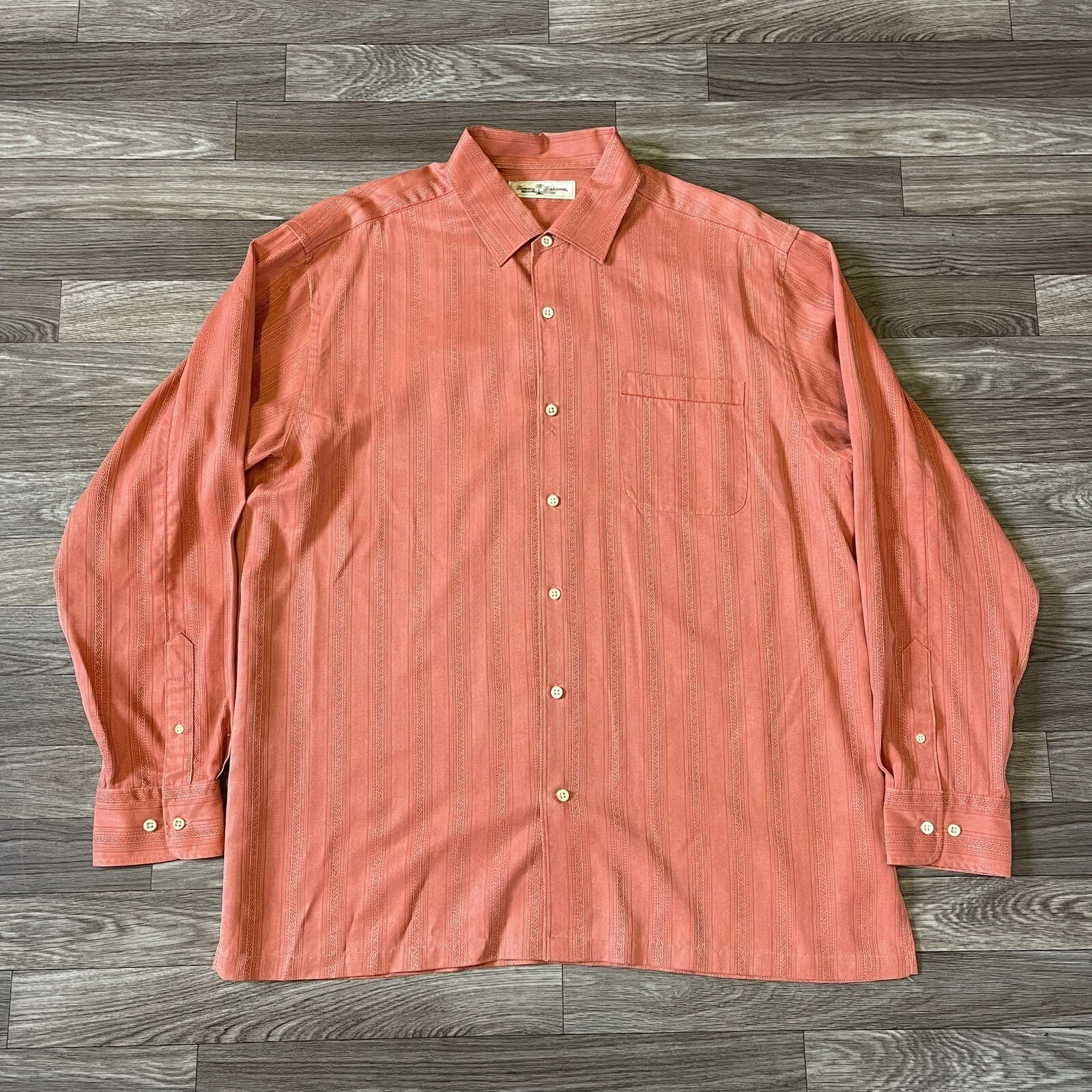 Tommy Bahama Silk Button Down Shirt Men’s XL Orange Hawaiian Beach Lightweight