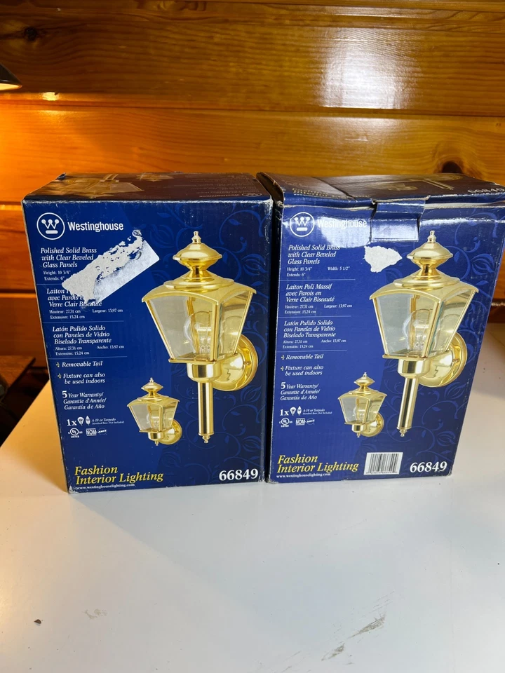 Pair Exterior Outdoors Polished Solid Brass Wall Sconce Light Beveled Lantern - Image 4 of 4