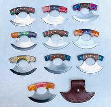 LOT OF 10 Handmade stainless Steel ulu  Knives in bone Handle With Sheaths