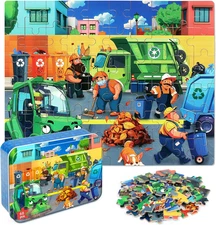 Ocean Puzzles for Kids Ages 4-6,Recycling Garbage Truck 60 Piece Puzzles for Kid