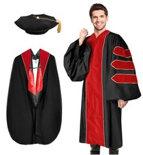 Unisex Deluxe Doctoral Graduation Gown with Tam 8-Sided Package and Hood for ...