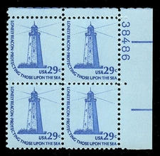 US #1605 29¢ Lighthouse scarce dull gum plate block PB VF NH MNH