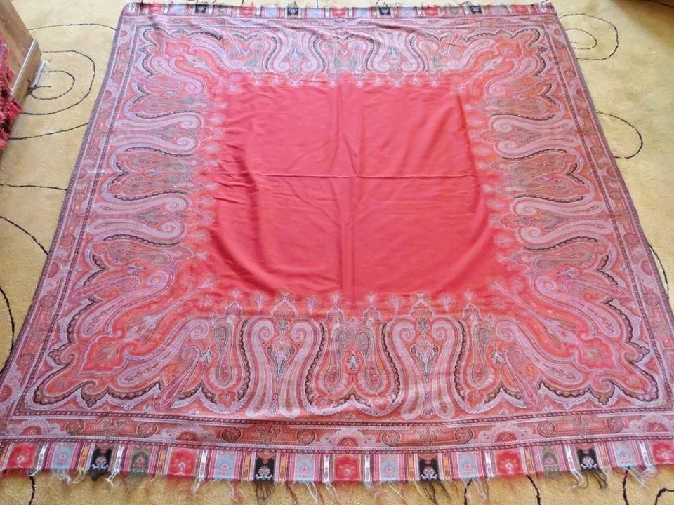 Antiguo Mantón Victoriano Persa Tejido Lana Paisley Piano 70" Cuadrado Tiro Boho Foto 2 de 4