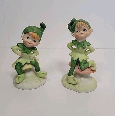 Vintage Ceramic Pixie Elf on a Mushroom Figurine Lot Of 2 By Lego 