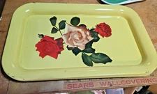 Lot of 3 Yellow Floral Metal 14x9 Serving Trays