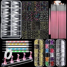 Nail Art Kit With Brushes, Nail Design Kits, Nail Charms And Gems, Pink