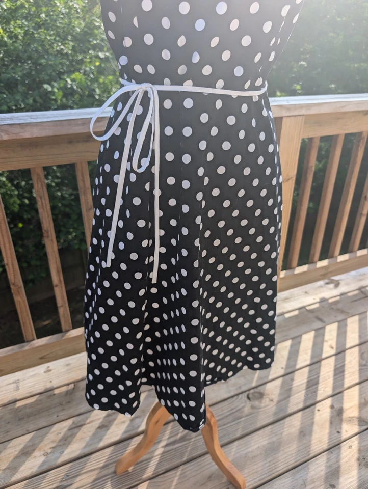Madison Leigh Polka Dot Dress Black White Retro Pin Up Belted  10 Cotton - Image 3 of 4