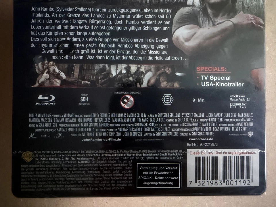 John Rambo 2008 Uncut Rated R Blu-ray Steelbook Tattoo Amazon excl. spio jk - Bild 4 von 4