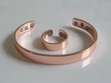 Solid Copper Magnetic Bracelet Ring Set Arthritis Men Women Cuff Ring Set Flat