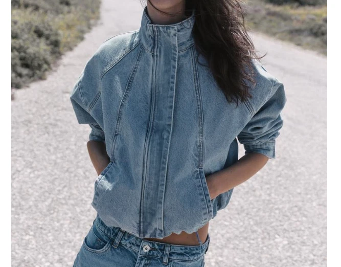 Zara Z1975 HIGH-NECK DENIM BOMBER JACKET Light blue Size XS-XL 0108/030