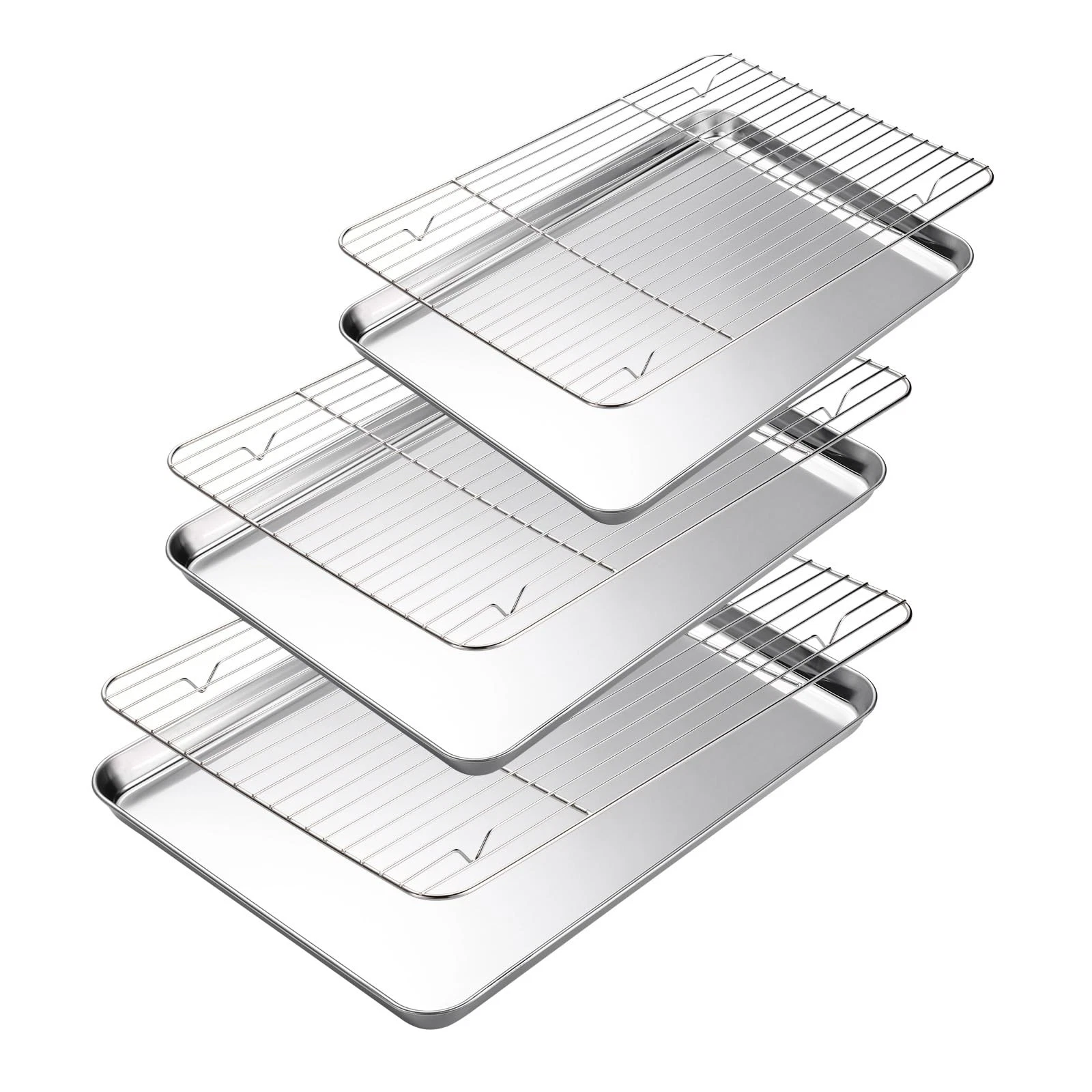 Amrules Baking Sheet with Cooling Rack Set of 6, 16 /12.4 /10.4 inch, Silver