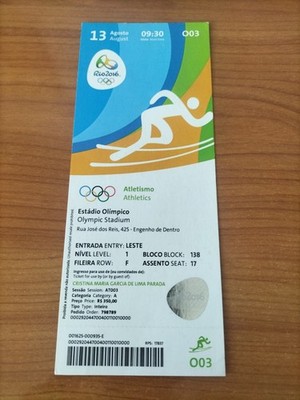 Used Ticket Olympic 13.08. 2016 Rio Olympia O03 Athletics 1