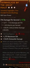 Diablo 4 S10 3GA Sword 363 Intelligence 1370 max life 150% Vulnerable damage