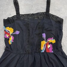 Frank Masandrea Dress Womens M Black Midi Sundress Strappy Square Neck Floral