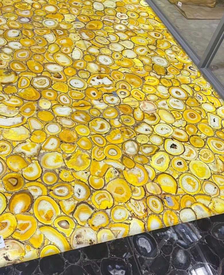 Agate Rectangle Countertop, Yellow Agate Table Top , Stone Dining Table  Decor - Image 3 of 4