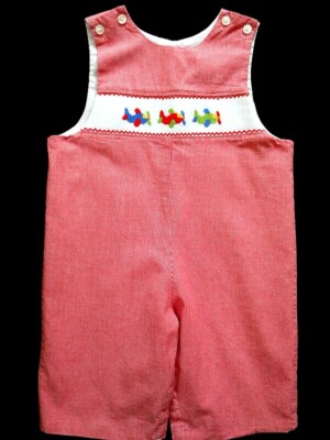 Boys Petit Bebe Smocked Airplanes Red Gingha, Longall 3 mos Party Portrait