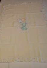 Vintage Quiltex Satin Trim Pastel White Bear Baby Blanket