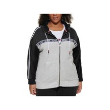 Tommy Hilfiger Sport Colorblocked Velour Hoodie Black/White Stone Size XS