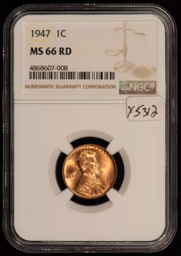 1947 1c Lincoln Wheat Small Cent - Luster - Bright Red - NGC MS 66 RD - Y5312