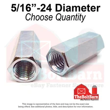 5/16"-24 x 7/8" Steel Coupling Nuts Zinc Clear Fine Thread (Pick Quantity)