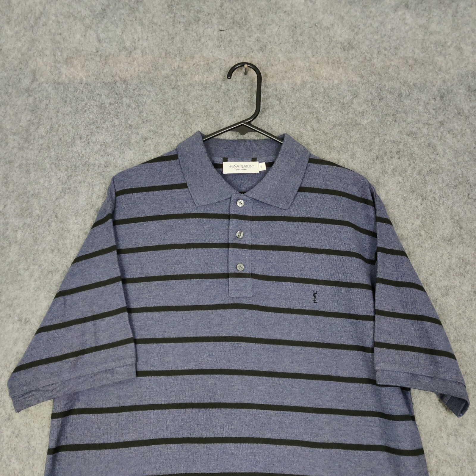 Polo vintage Yves Saint Laurent uomo grande blu a righe preppy top YSL