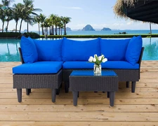 5 Pieces Patio Furniture Sets Outdoor Wicker Conversation Set with Coffee Table