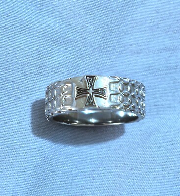 Scale Armor Cross Ring, Etched  Stainless Steel-Men sz 12; UNIQUE FIND!!