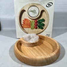 Vtg the cellar R.H.Macy & Company 2 Piece Chip Dip Set Bamboo Wood NOS New