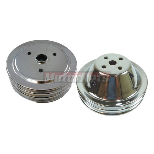 SBC Chevy Chrome SHORT WATER PUMP+Crankshaft Pulley 2/3 Groove SWP