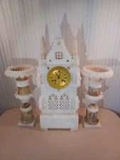 Antique FRENCH GOTHIC Style Alabaster Mantle/Table Clock Circa: 1830 NEW VIDEO!!