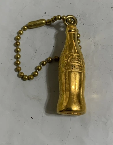 Vintage Coca-Cola Coke Miniature Bottle Key Chain Gold Tone