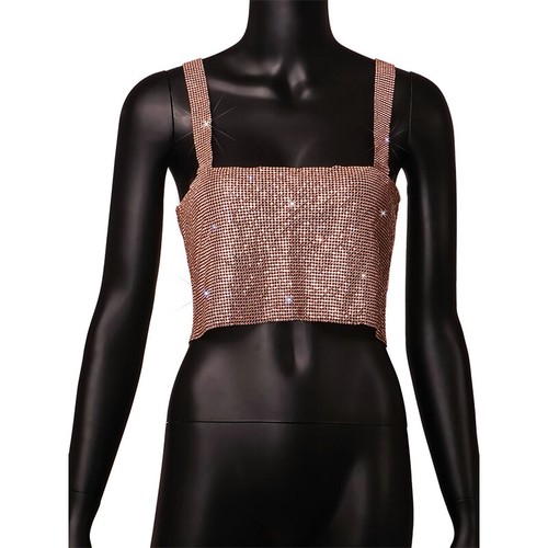 Women Suspender Shiny Metal Backless Crop Tops Vest Rhinestones Sleeveless Tank - Picture 24 of 27