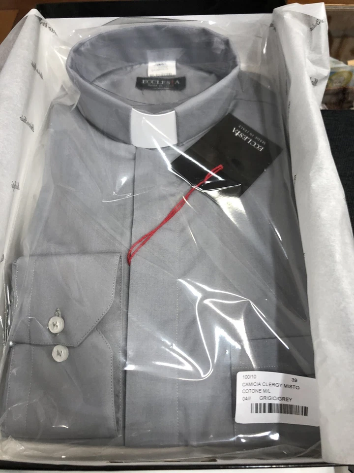 CAMICIA 38 (15 USA) + MAGLIONE SACERDOTE PER SACERDOTE (48-M)- PRETE - Grigio - Immagine 3 di 3