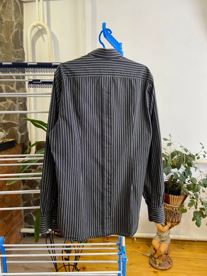 Camisa Dolce & Gabbana Dorada Rayas Manga Larga Algodón Lujo Abotonada Pequeño Logo Foto 2 de 4