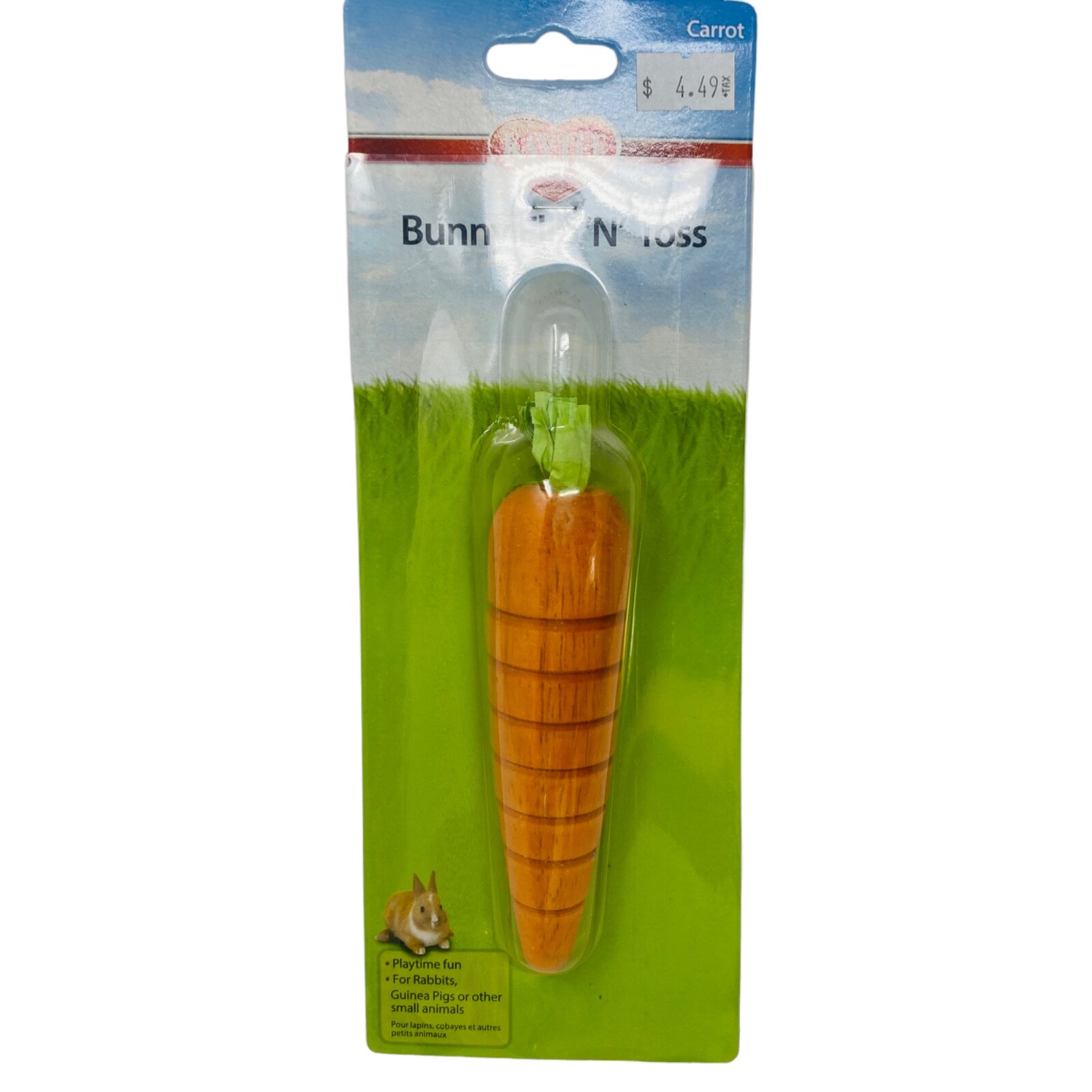 Kaytee Bunny Flip N Toss Carrot Super Pet Rabbit Chew Toy Wood Base  For Hamster