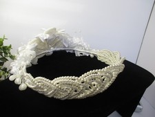 Bridal Veil Headpiece Crown Tiara Pearls  Seed Bead Flowers BEAUTIFUL